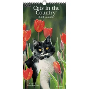 Cats In The Country Slim Vertical 2024 Wall Calendar