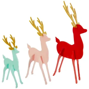 3pc Holiday Acrylic Deer Decor Set (Pink, Red, Mint Green)