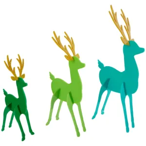 3pc Holiday Acrylic Deer Decor Set (Teal, Light Green, Dark Green)