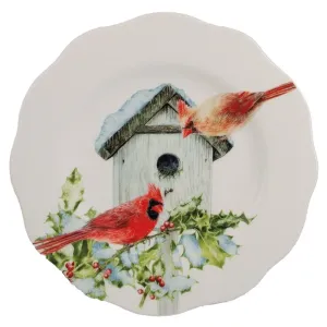 Cardinal Birdhouse Appetizer Plate Set