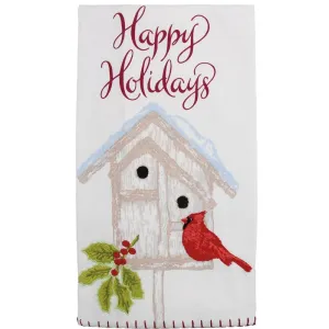 Cardinal Birdhouse Embroidered Kitchen Towel