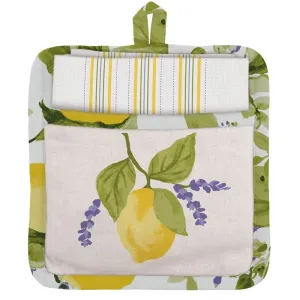 Lemon Grove Potholder with Towel Gift Set