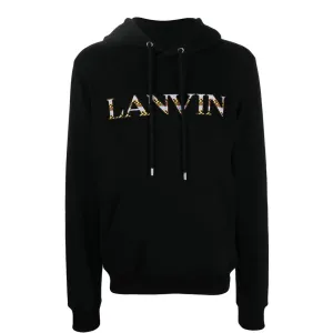 Lanvin Mens Curb Embroidered Hoodie Black L