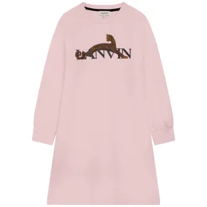 Lanvin Girls Leopard Logo Dress Pink 14Y