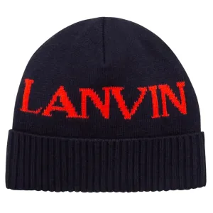 Lanvin Boys Logo Wool Hat Navy 58 cm