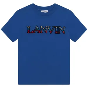 Lanvin Boys Camo Print Logo T Shirt Blue 14Y