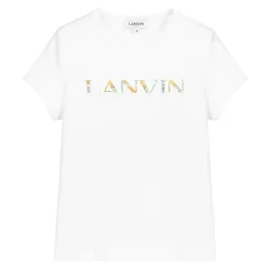 Lanvin Girls Flower Swirl Logo T-shirt White 6Y