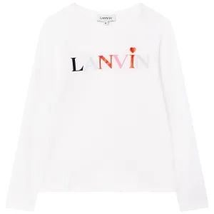 Lanvin Girls Logo Print Long Sleeved T-shirt White 10Y