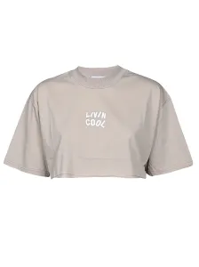 LIVINCOOL - Cotton Oversized Crop Logo T-shirt #820895
