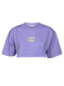 LIVINCOOL - Cotton Oversized Crop Logo T-shirt #820927