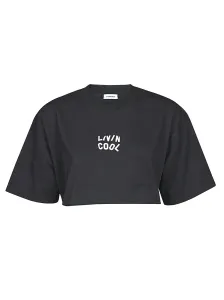 LIVINCOOL - Cotton Oversized Crop Logo T-shirt #820975