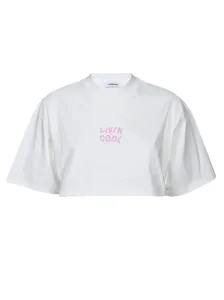 LIVINCOOL - Cotton Oversized Crop Logo T-shirt #820978