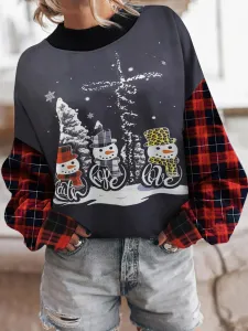 LW BASICS Santa Claus Christmas Tree Plaid Print Sweatshirt #1267267