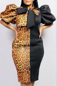 LW Plus Size Leopard Print Fold Design Prom Dress #85800