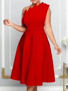 LW Plus Size One Shoulder Flounce Design A Line Prom Dress #1302305