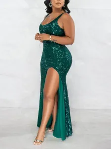 LW Plus Size Sequined Thigh Slit Prom Dress #1004413