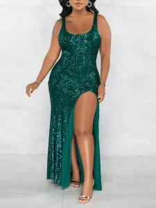 LW Plus Size Sequined Thigh Slit Prom Dress #1004463