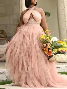 LW SXY Plus Size Gauze Flounce Design Wedding Prom Dress #94358