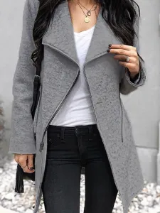 LW Trendy Turn-down Collar Grey Coat #1240644