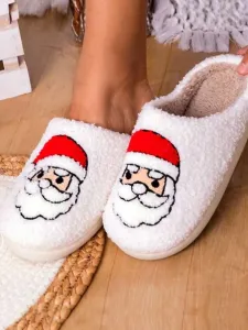 LW Santa Claus Print Plush Slippers