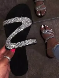 LW SXY Opened Rhinestone Social Contact Slippers