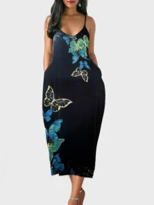 LW BASICS Plus Size Butterfly Print A Line Cami Dress 1X