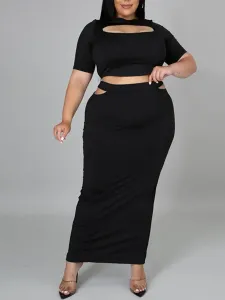 LW BASICS Plus Size Crop Top Cut Out Slit Skirt Set 1X