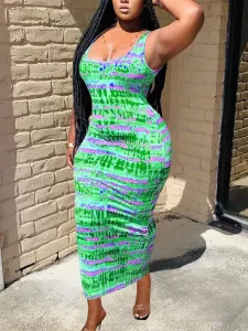 LW Bohemian Tie-dye Bandage Design Green Maxi Dress #755081
