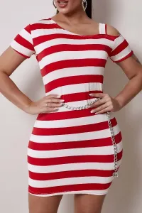 LW Casual Hollow-out Striped Red Mini Dress #792124