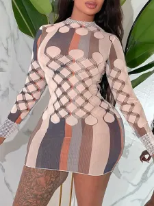 LW Geometric Print Striped Bodycon Dress #1229027