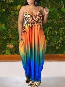 LW Leopard Print Tie-dye Floor Length Dress #789685