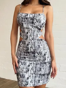 LW Mixed Print Bandage Design Backless Dress #1013816