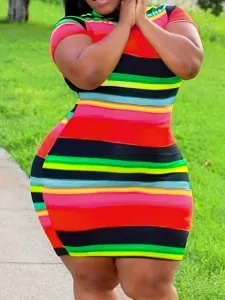 LW Plus Size Acrylic Striped Bodycon Dress XL