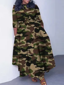 LW Plus Size Camo Print Bandage Design A Line Dress 0X