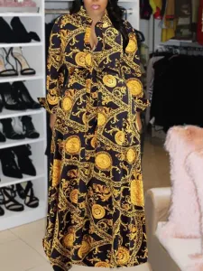 LW Plus Size Chain Print Pocket Design Loose Dress 1X