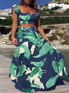 LW Plus Size Crop Top Floral Print A Line Skirt Set 0X