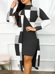 LW Plus Size Geometric Print Front Split Dress Set 1X