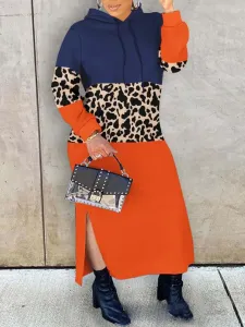 LW Plus Size Hooded Collar Leopard Sweat Dress 1X