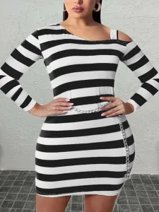 LW Plus Size Inclined Neck Striped Bodycon Dress 0X #1197750