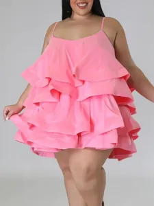 LW Plus Size Layered Cascading Flounce Design Cami Dress 0X