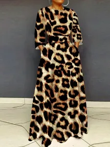 LW Plus Size Leopard Print Pocket Design A Line Dress 1X