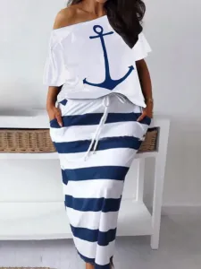 LW Plus Size Letter Print Striped Skirt Set 1X