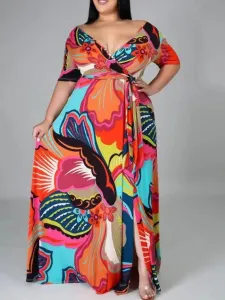 LW Plus Size Mixed Print Bandage Design Wrapped Dress 3X