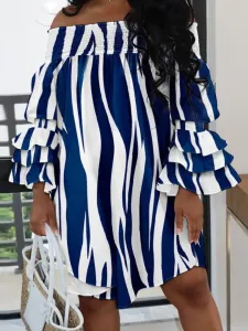 LW Plus Size Off The Shoulder Striped Layered Cascading Dress 0X