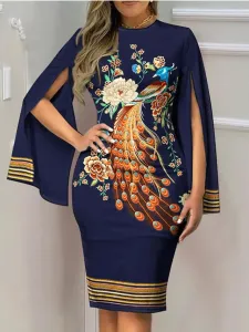 LW Plus Size Peacock Floral Print Striped Bodycon Dress 1X