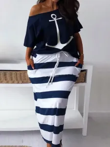 LW Plus Size Print Striped Drawstring Skirt Set 1X