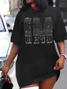 LW Plus Size Rhinestone Blessed Letter T-shirt Dress XXXL