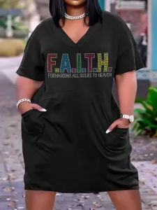 LW Plus Size Rhinestone Faith Letter Dress 5X