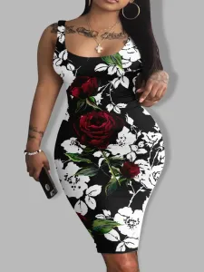 LW Plus Size Rose Flower Print Bodycon Cami Dress 1X