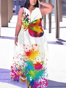 LW Plus Size Splash Ink Butterfly Print Pocket Design Dress 3X